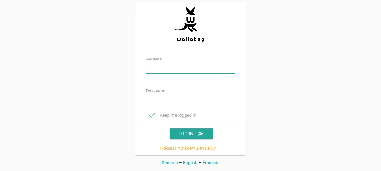 The wallabag log-in page